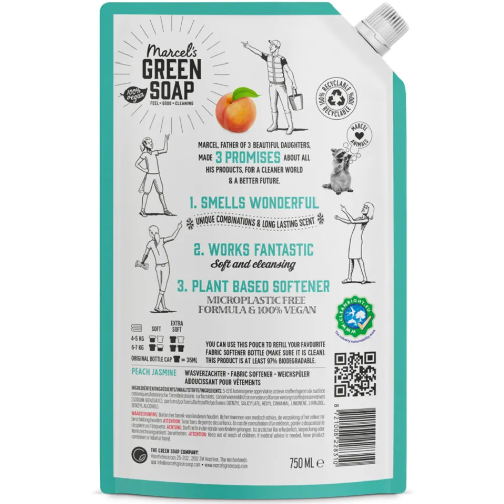 6x Marcel's Green Soap Wasverzachter Peach & Jasmine Navulling 750 ml^Marcels Green Soap Outlet
