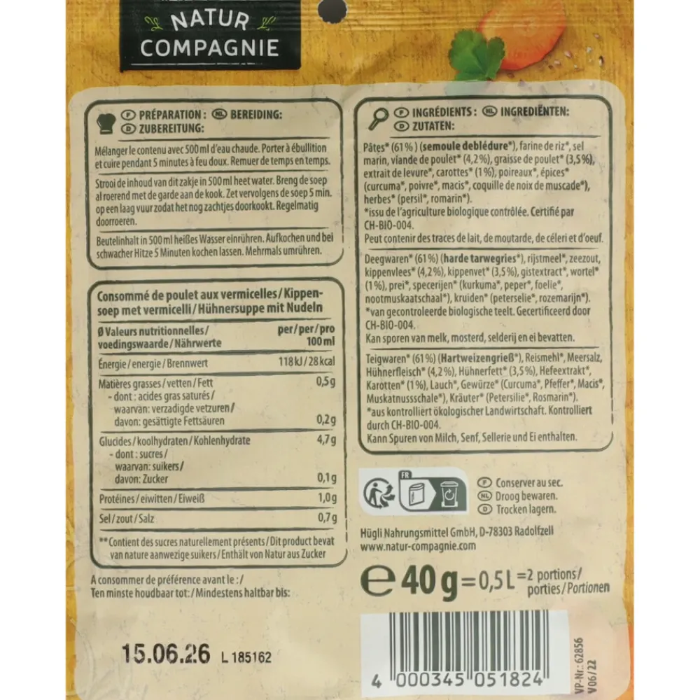 12x Kippensoep Bio 40 gr^Natur Compagnie Discount