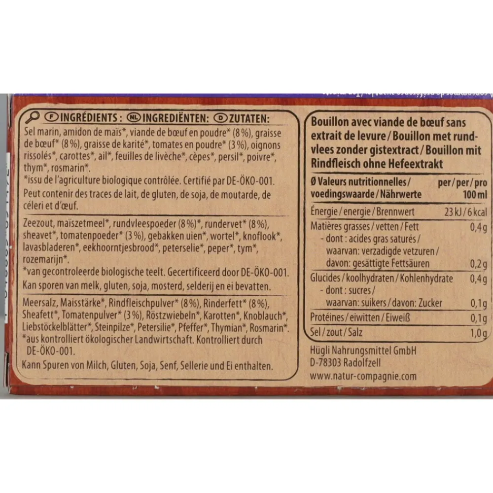 12x Runderbouillon Glutenvrij Bio 8 stuks^Natur Compagnie Discount