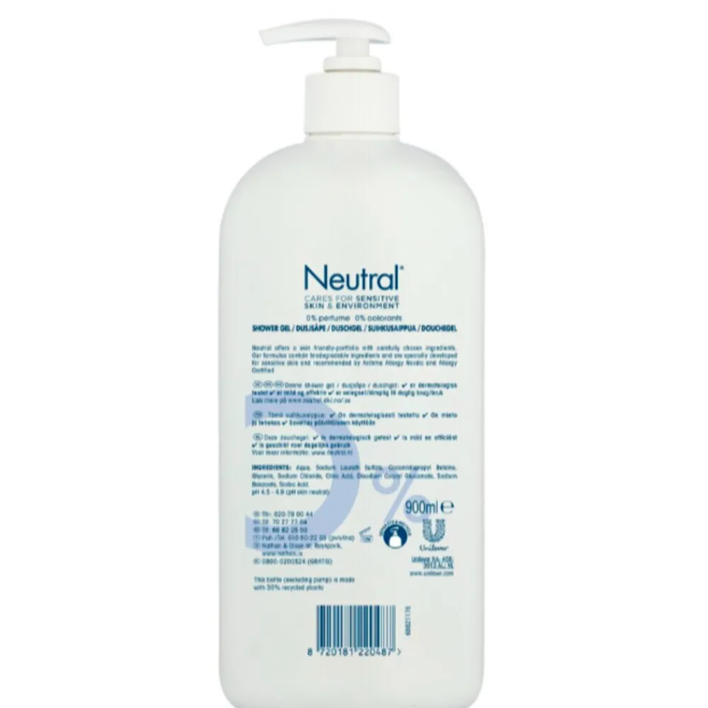 Outlet 6x Showergel Parfumvrij 900 ml Handverzorging|Bad & Douche