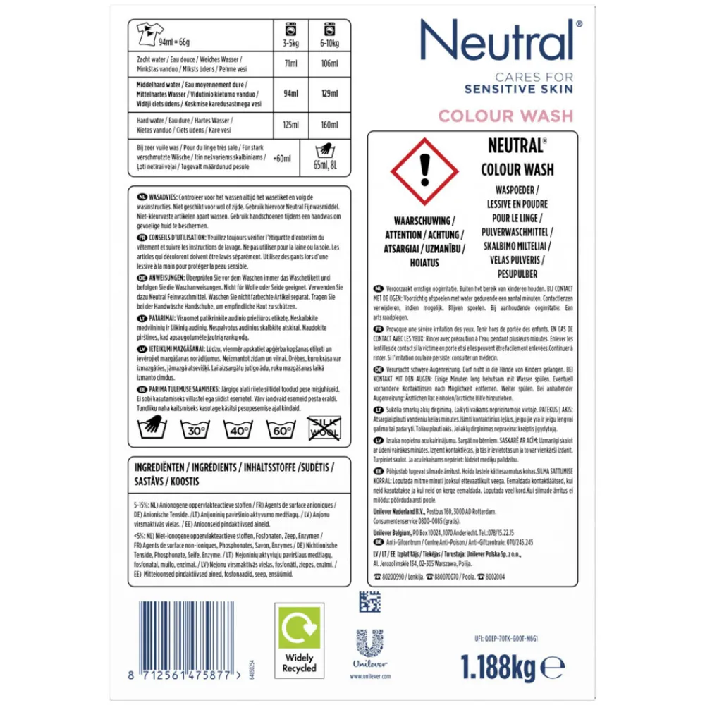 Hot 4x Waspoeder Kleur 18 Wasbeurten 1,187 kg Wasmiddel