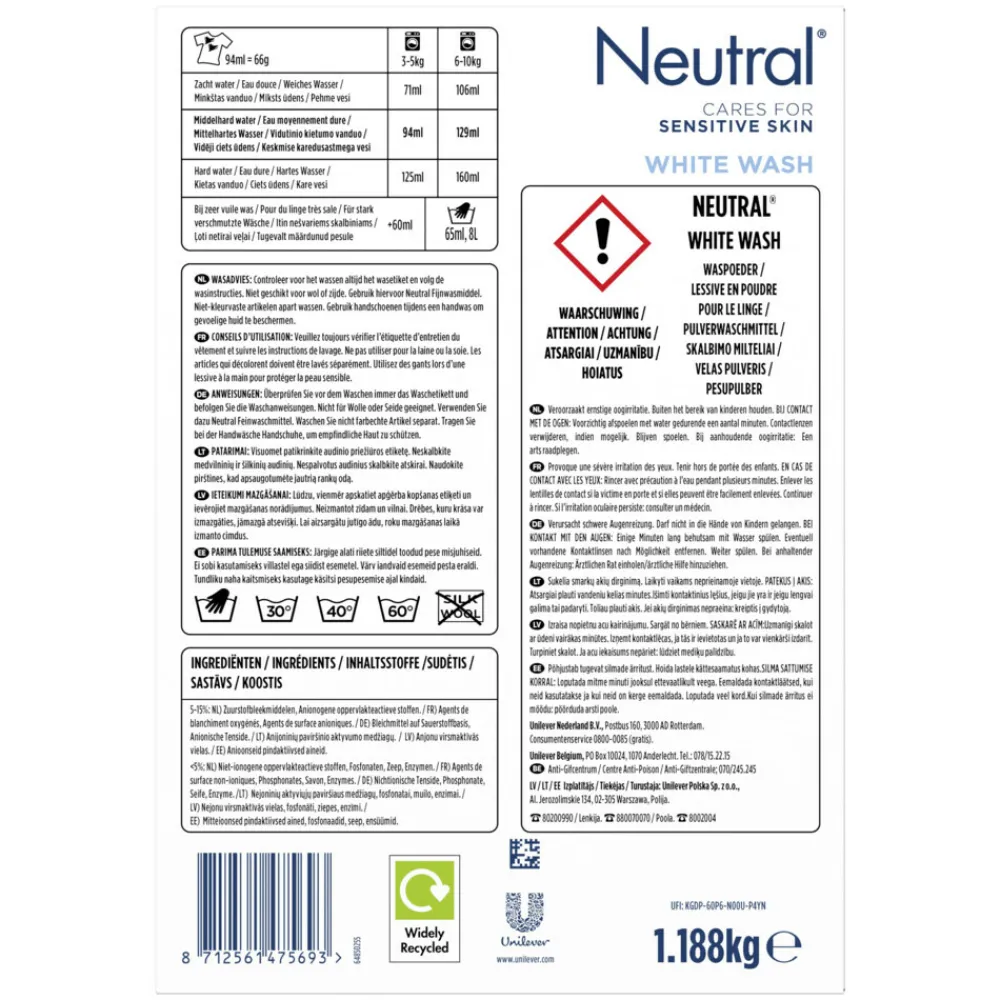 4x Waspoeder Wit 18 Wasbeurten 1,187 kg^Neutral