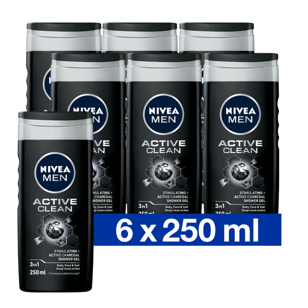 6x Douchegel Active Clean 250 ml^NIVEA Men Online