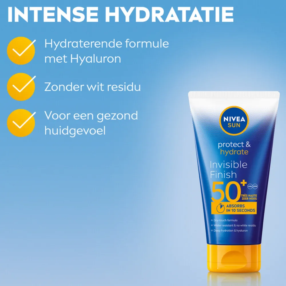 Zonbescherming<NIVEA Sun 2x Protect & Hydrate Zonnecrème Invisible Finish SPF 50+ 150 ml