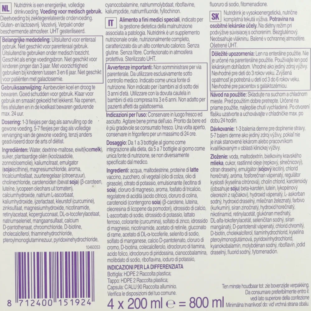 Clearance 3x Nutridrink Banaan 4 x 200 ml Dranken|Glutenvrij