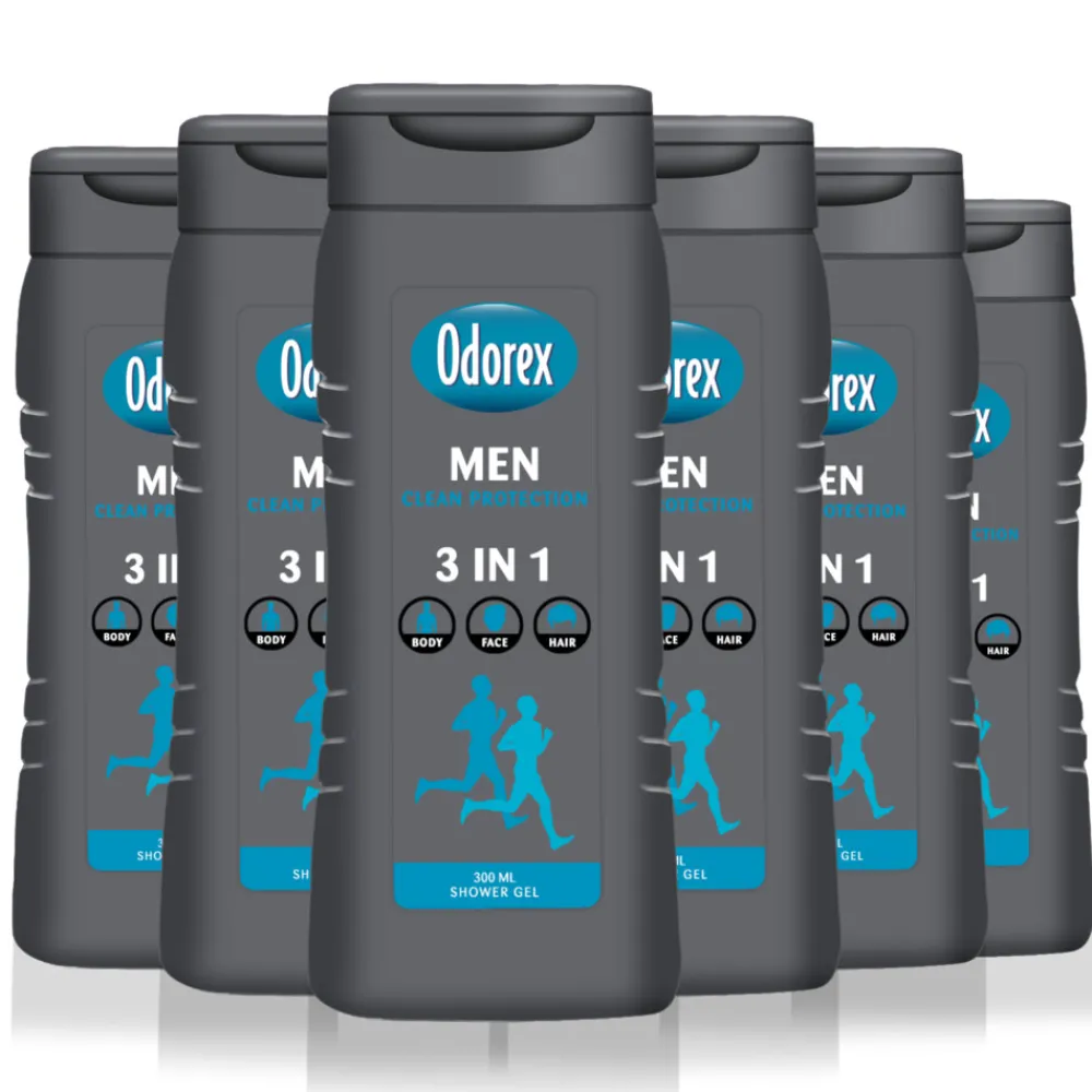 6x Douchegel For Men 3-in-1 Clean Protection 300 ml^Odorex Outlet