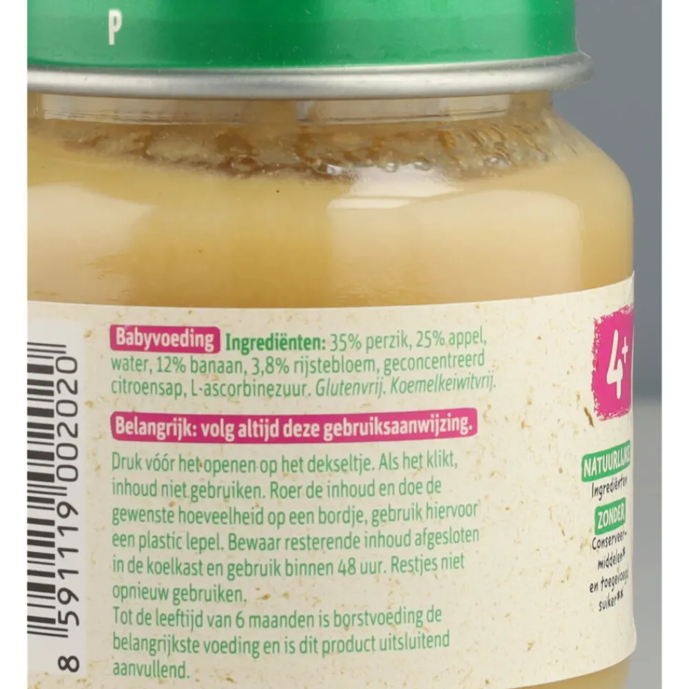 Sale 6x 1e Fruithapje 4m Perzik Appel 125 gr Baby & Peutervoeding