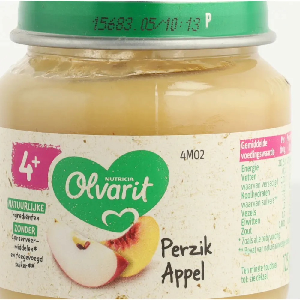 Sale 6x 1e Fruithapje 4m Perzik Appel 125 gr Baby & Peutervoeding