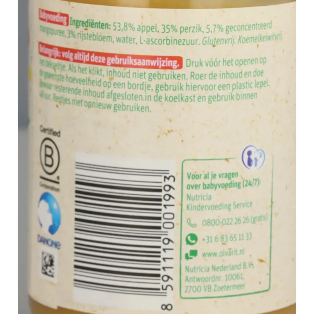 6x Fruithapje 12m Appel Perzik Mango 200 gr^Olvarit Sale