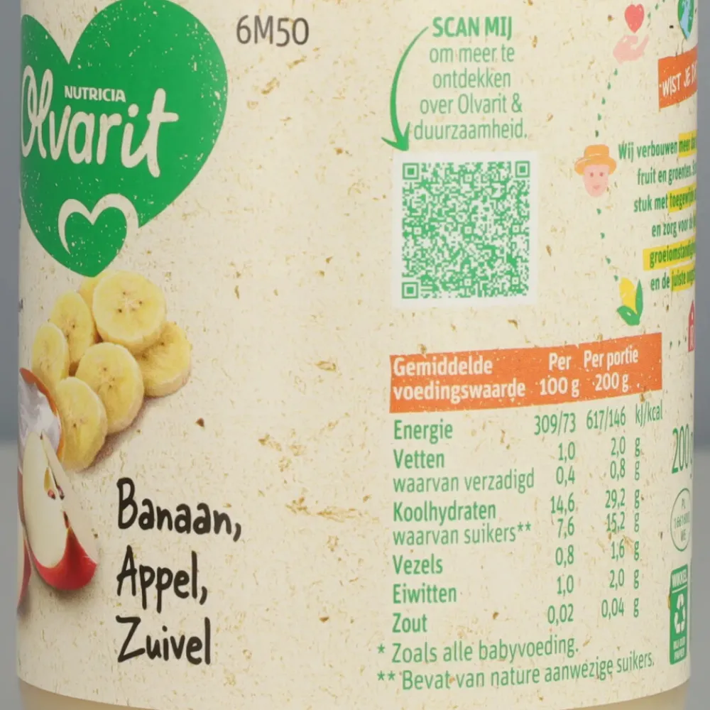6x Fruithapje 6m Banaan Appel Yoghurt 200 gr^Olvarit New