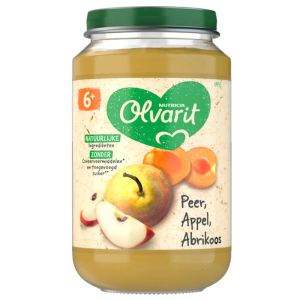6x Fruithapje 6m Peer Appel Abrikoos 200 gr^Olvarit New