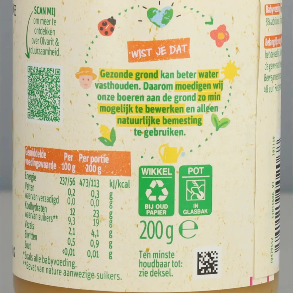 6x Fruithapje 6m Peer Appel Abrikoos 200 gr^Olvarit New