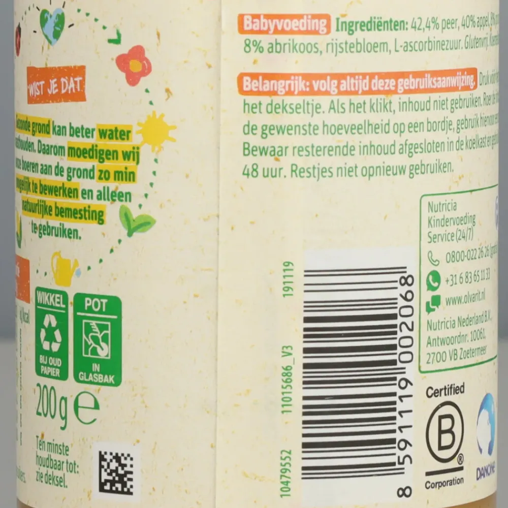 6x Fruithapje 6m Peer Appel Abrikoos 200 gr^Olvarit New