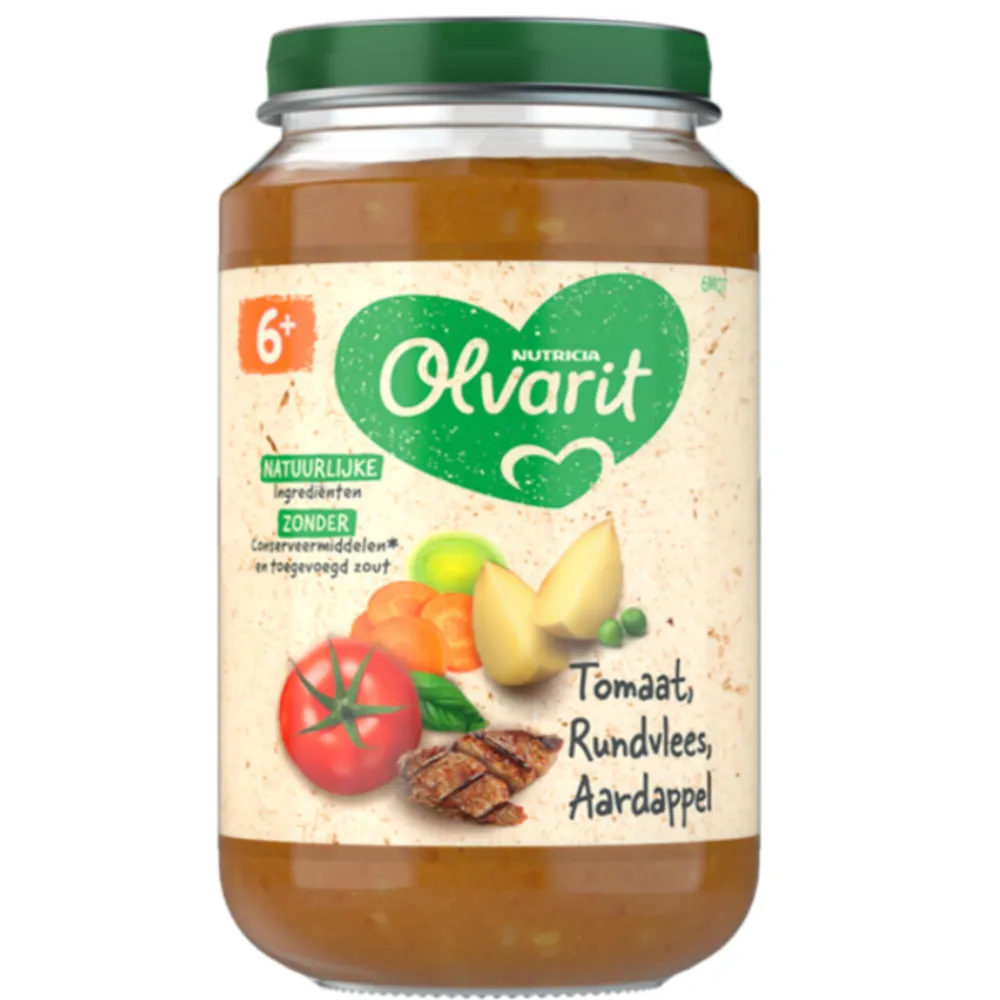 6x Maaltijd 6m Tomaat Rundvlees Aardappel Wortel 200 gr^Olvarit Hot