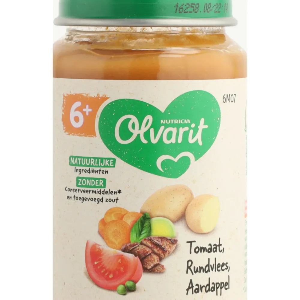 6x Maaltijd 6m Tomaat Rundvlees Aardappel Wortel 200 gr^Olvarit Hot