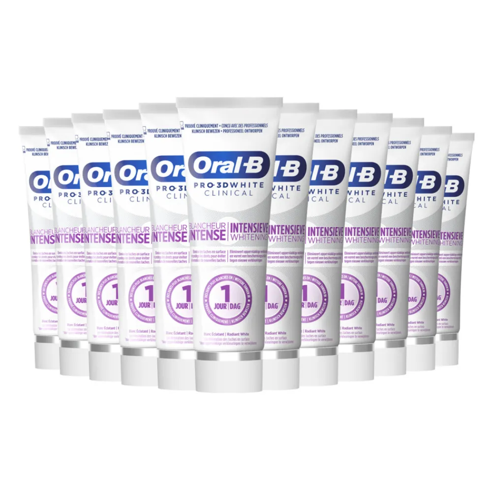 12x Tandpasta Pro 3D White Clinical Radiant White 75 ml^Oral-B Clearance