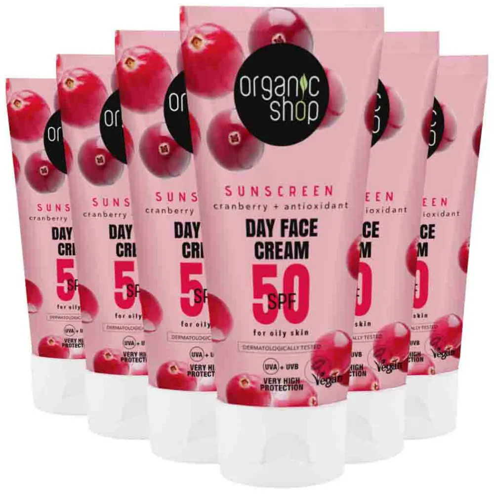 Zonbescherming<Organic Shop 6x Zonnebrandcréme Gezicht SPF 50 Vette huid 50 ml