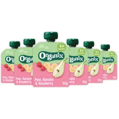 Baby & Peutervoeding<Organix 6x Knijpfruit 4+m Peer, Banaan & Framboos 90 gr