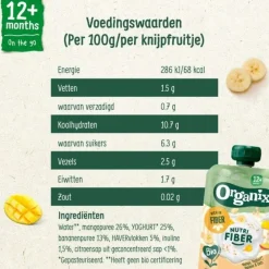 6x Knijpfruit Nutri Fiber 12+m Mango Yoghurt Banaan 100 gr^Organix Discount