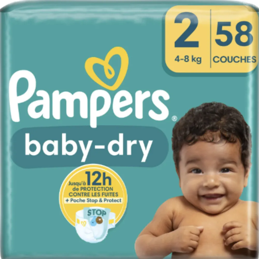 Luiers<Pampers 2x Baby Dry Luiers Maat 2 (4-8 kg) 58 stuks