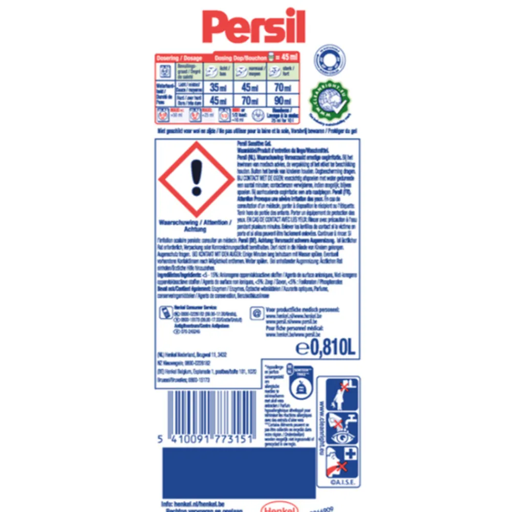 6x Wasmiddel Expert Sensitive 18 Wasbeurten 810 ml^Persil New