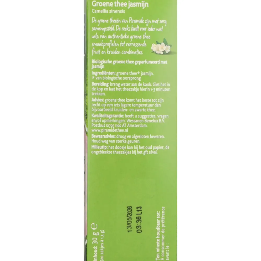 3x Biologische Groene Theezakjes Jasmijn 20 stuks^Piramide Outlet