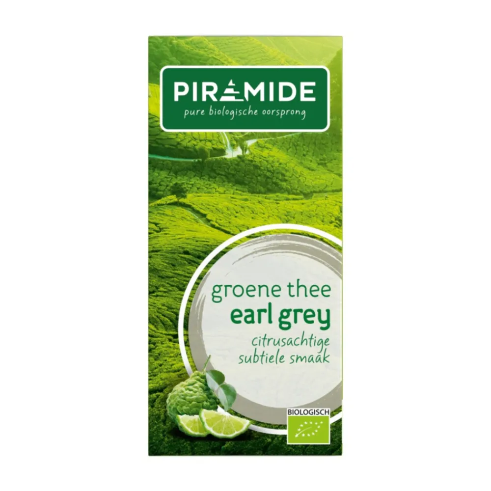 3x Biologische Groene Theezakjes Earl Grey 20 stuks^Piramide Hot