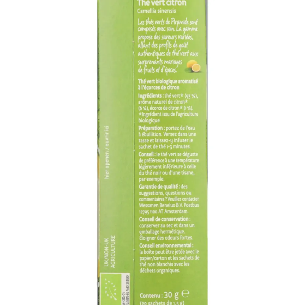 Thee<Piramide 3x Groene Thee Bio Citroen 20 stuks