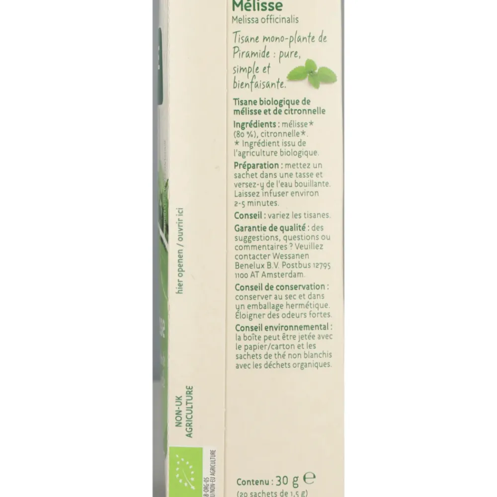 Thee<Piramide 3x Kruidenthee Bio Citroenmelisse 20 stuks