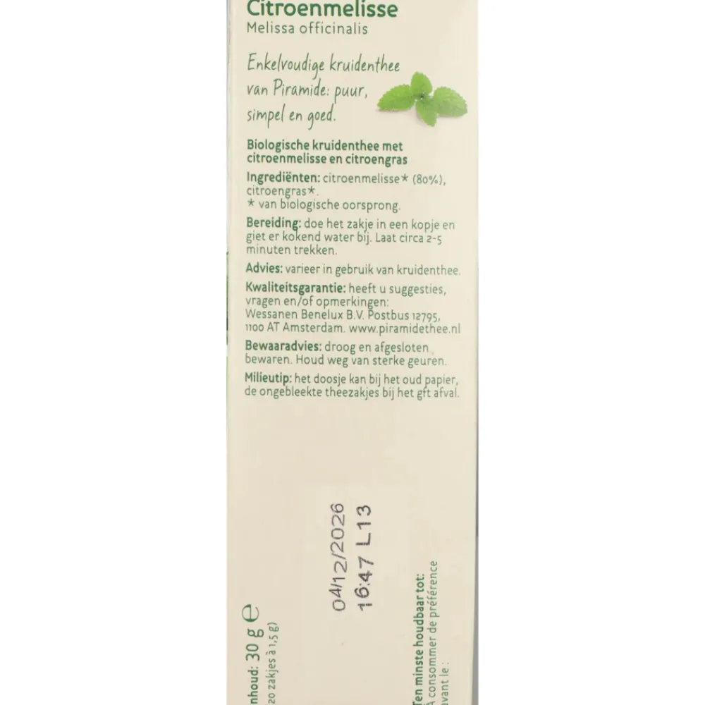 Thee<Piramide 3x Kruidenthee Bio Citroenmelisse 20 stuks