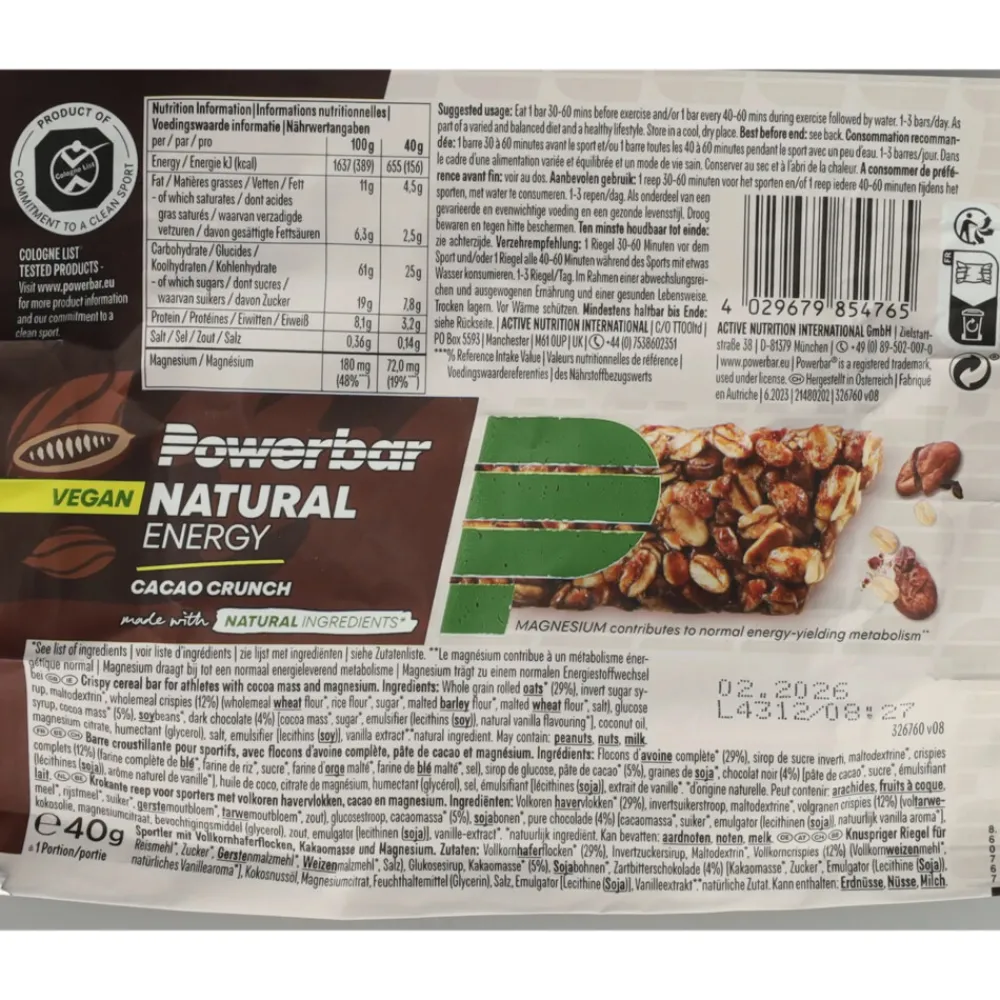18x Natural Energy Cereal Reep Cacao Crunch 40 gr^PowerBar Hot