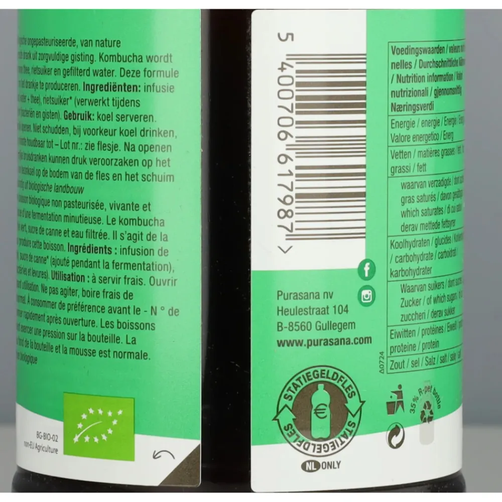 3x Kombucha Natuur 330 ml^Purasana Hot