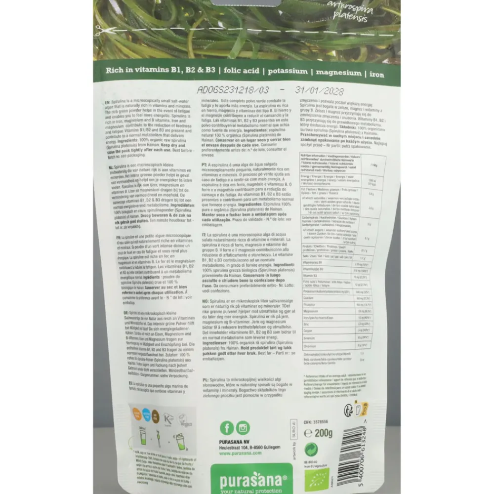 Superfoods<Purasana 6x Superfood Spirulina Poeder Bio 200 gr