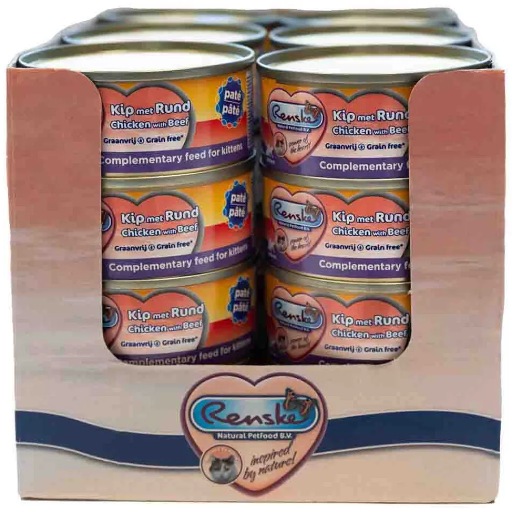 Outlet 24x Vers Paté Kitten Kattenvoer Nat Kip Met Rund 70 gr Kattenvoer