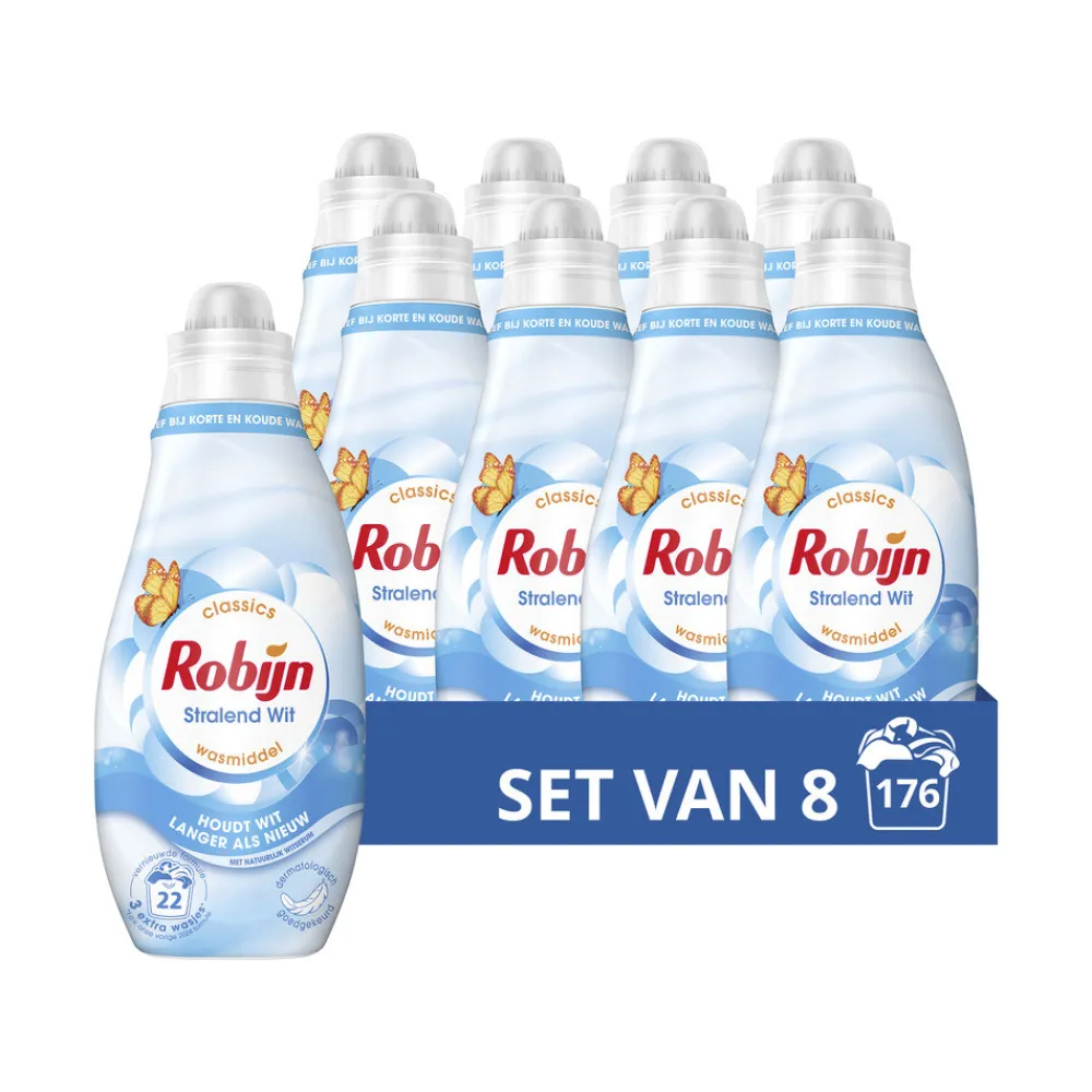 8x Klein & Krachtig Wasmiddel Stralend Wit 22 Wasbeurten 665 ml^Robijn Best