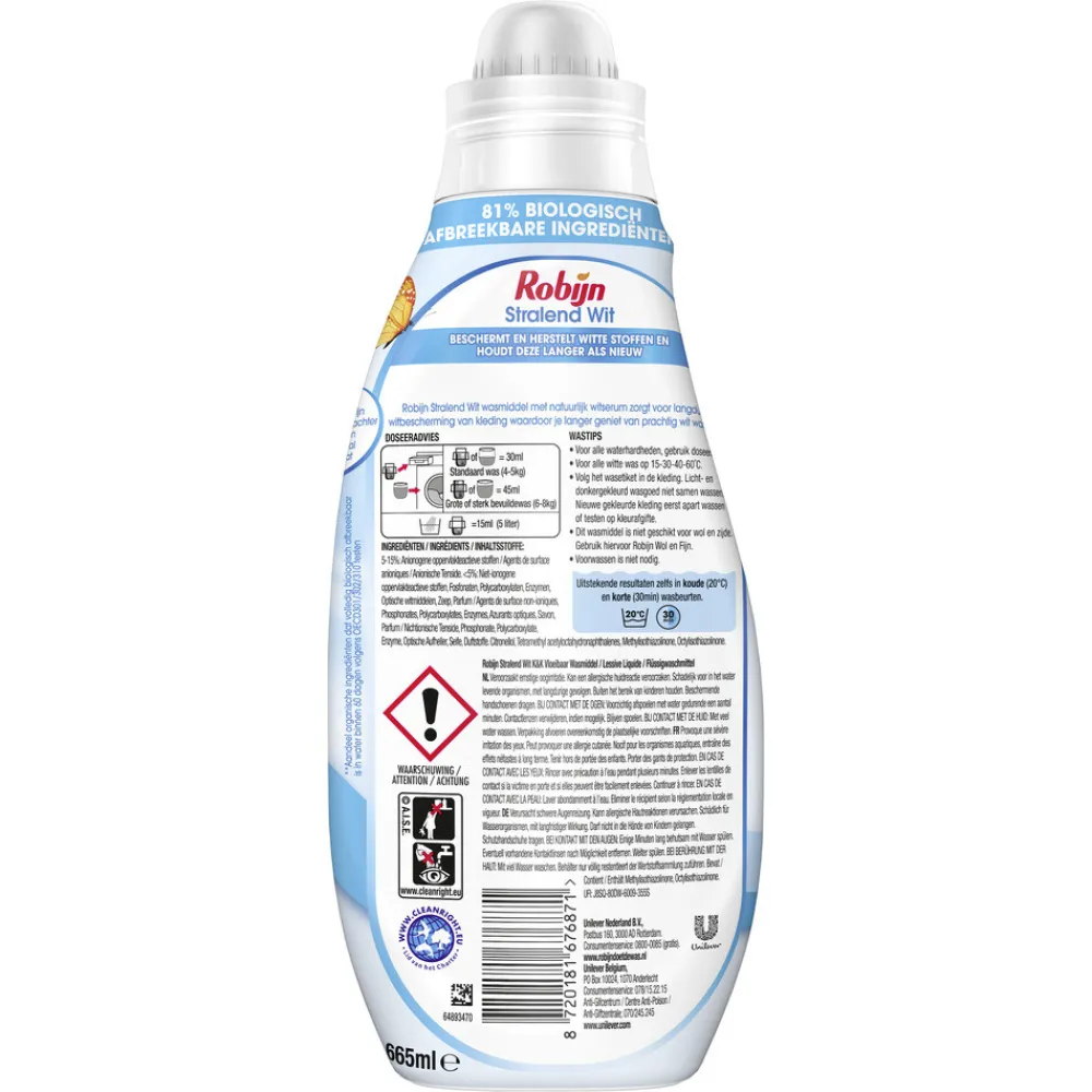 8x Klein & Krachtig Wasmiddel Stralend Wit 22 Wasbeurten 665 ml^Robijn Best