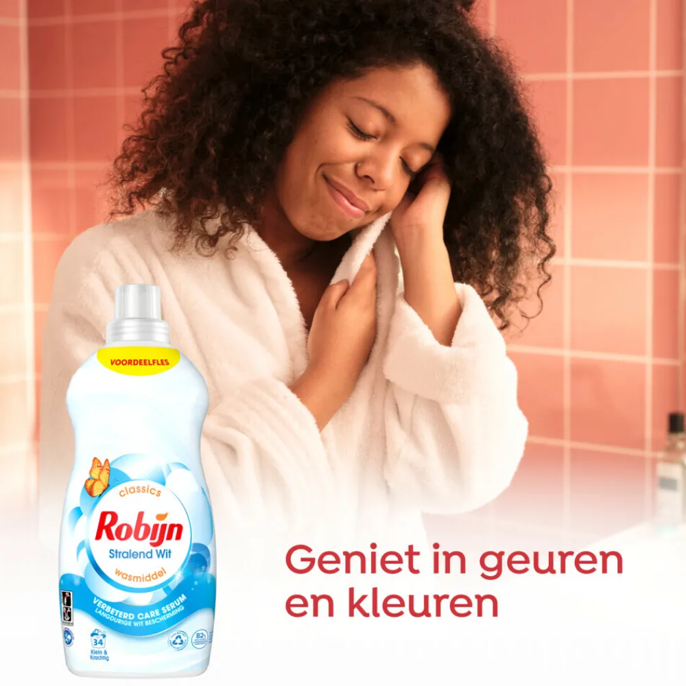 Wasmiddel<Robijn 4x Klein & Krachtig Wasmiddel Stralend Wit 34 Wasbeurten 1,19 liter