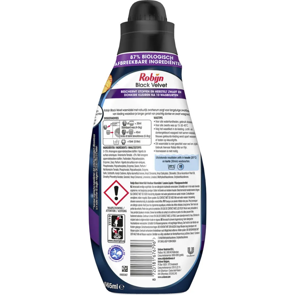 8x Klein & Krachtig Wasmiddel Black Velvet 22 Wasbeurten 665 ml^Robijn Outlet