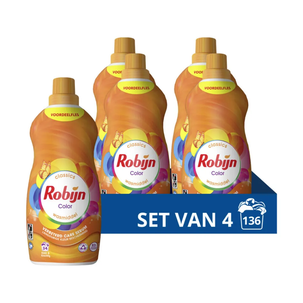 Wasmiddel<Robijn 4x Klein & Krachtig Wasmiddel Color 34 Wasbeurten 1,19 liter