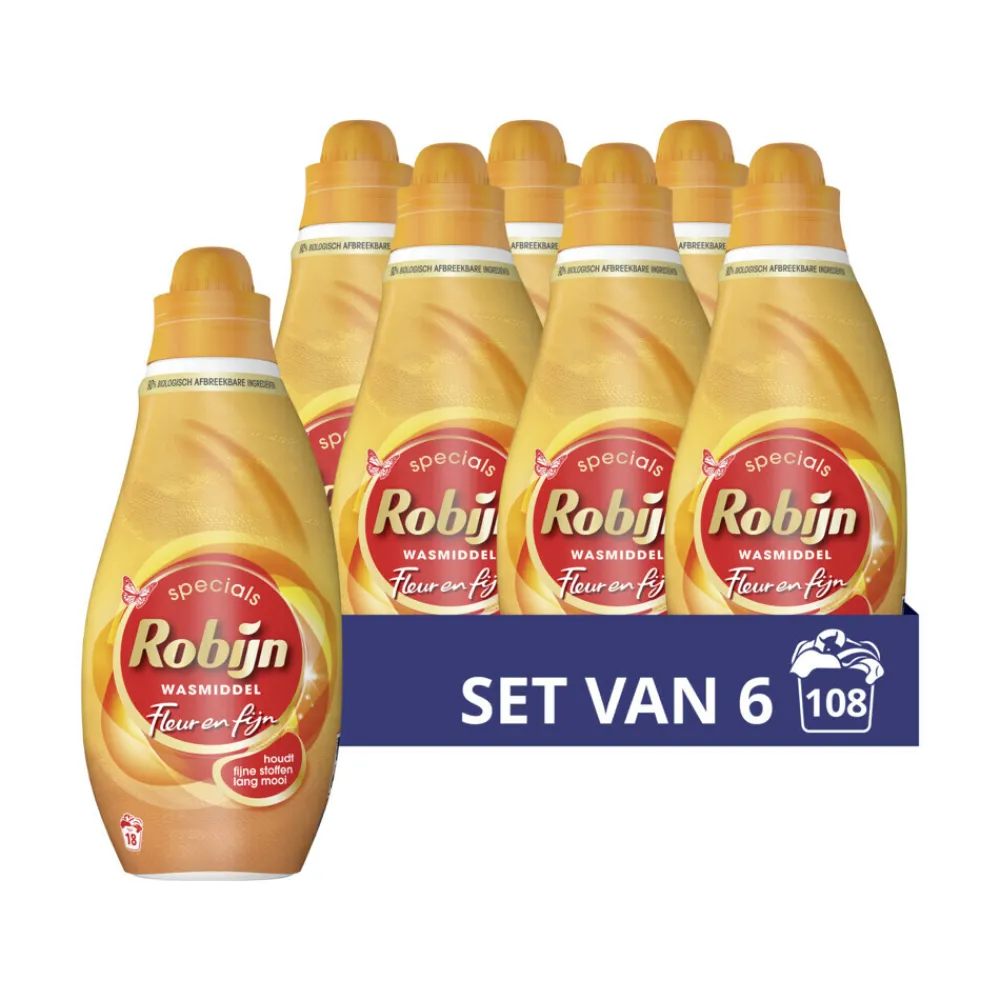 6x Vloeibaar Wasmiddel Fleur en Fijn 18 Wasbeurten 720 ml^Robijn Outlet