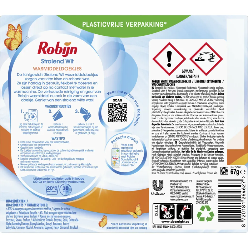 10x Wasmiddeldoekjes Stralend Wit 16 stuks^Robijn Online