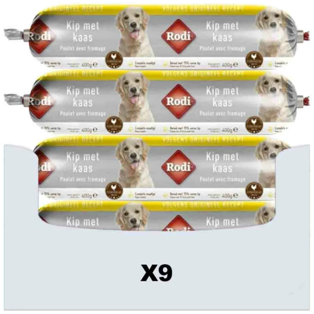 Hondenvoer<Rodi 9x Worst Kip-Kaas 400 gr