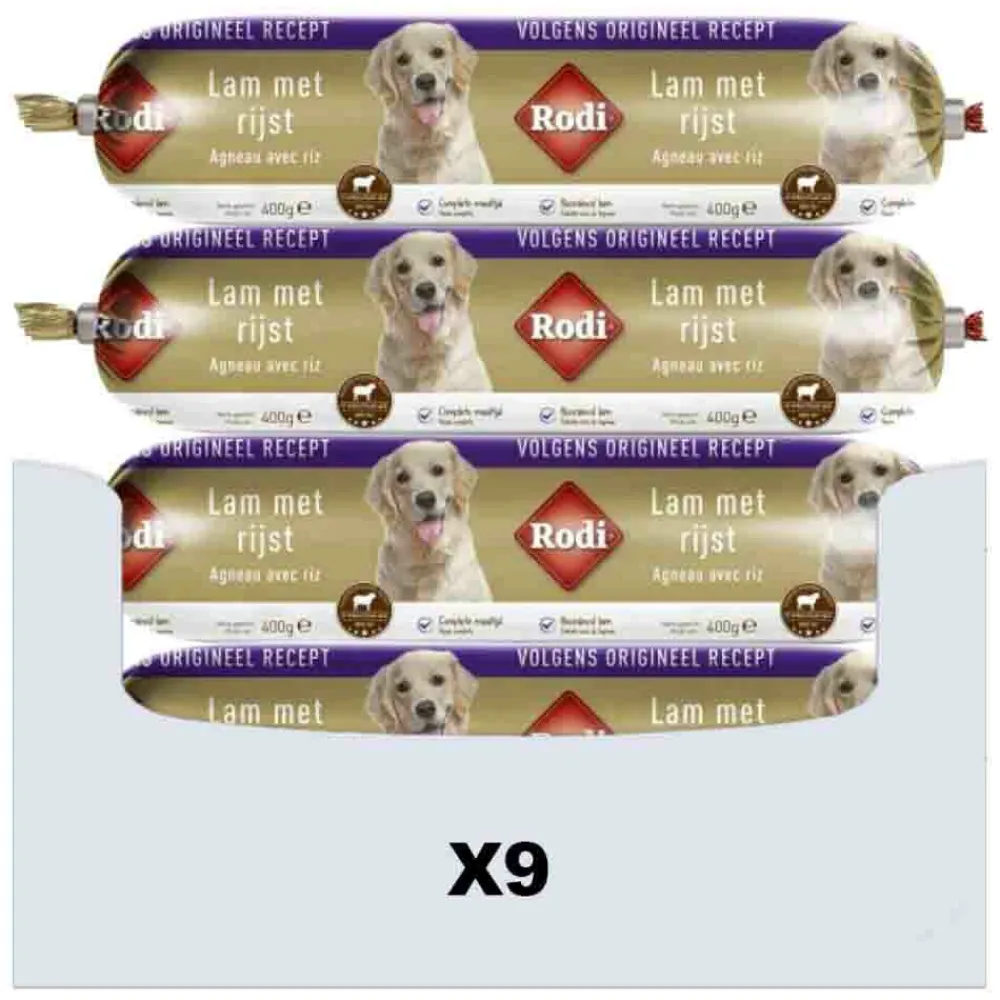 Hondenvoer<Rodi 9x Worst Lam-Rijst 400 gr