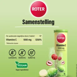 Vitaminen<Roter 2x Vitamine C 1000 mg Lime- Lychee 15 bruistabletten