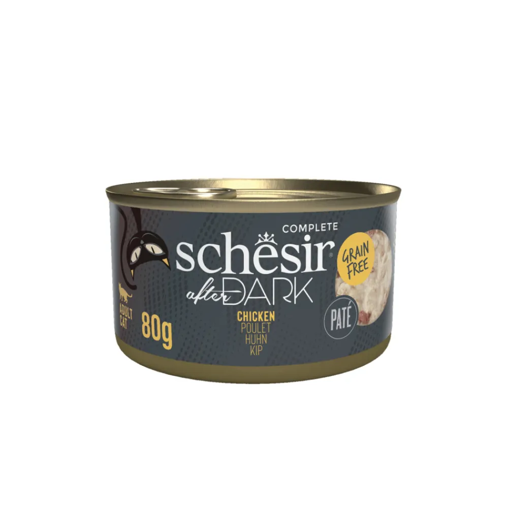 Kattenvoer<Schesir 12x After Dark Paté Kip 80 gr
