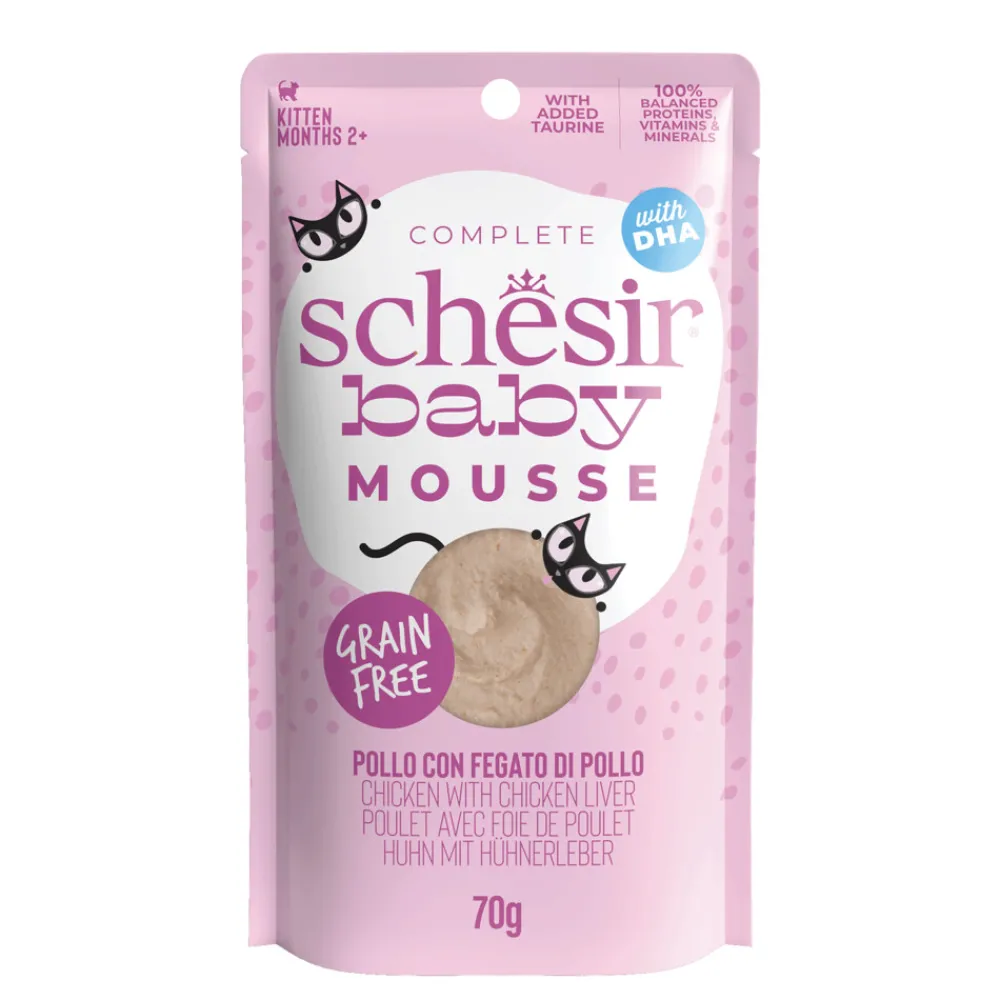 Kattenvoer<Schesir 12x Baby Kitten Mousse Kip 70 gr