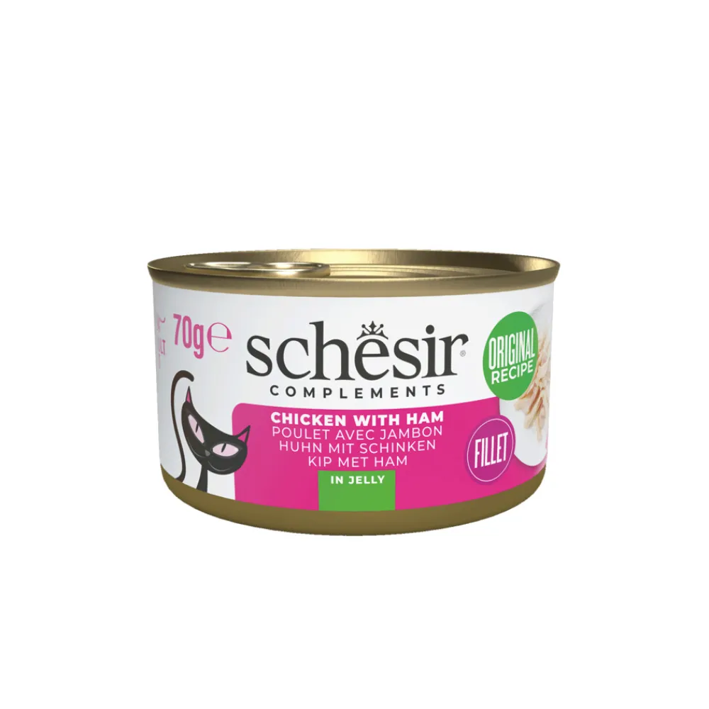 Kattenvoer<Schesir 12x Complementary Kattenvoer Kip & Ham in Gelei 70 gr