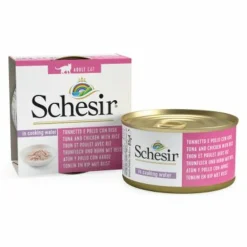 Kattenvoer<Schesir 12x Complete & Balanced Kattenvoer Tonijn en Kip in Boullion 85 gr