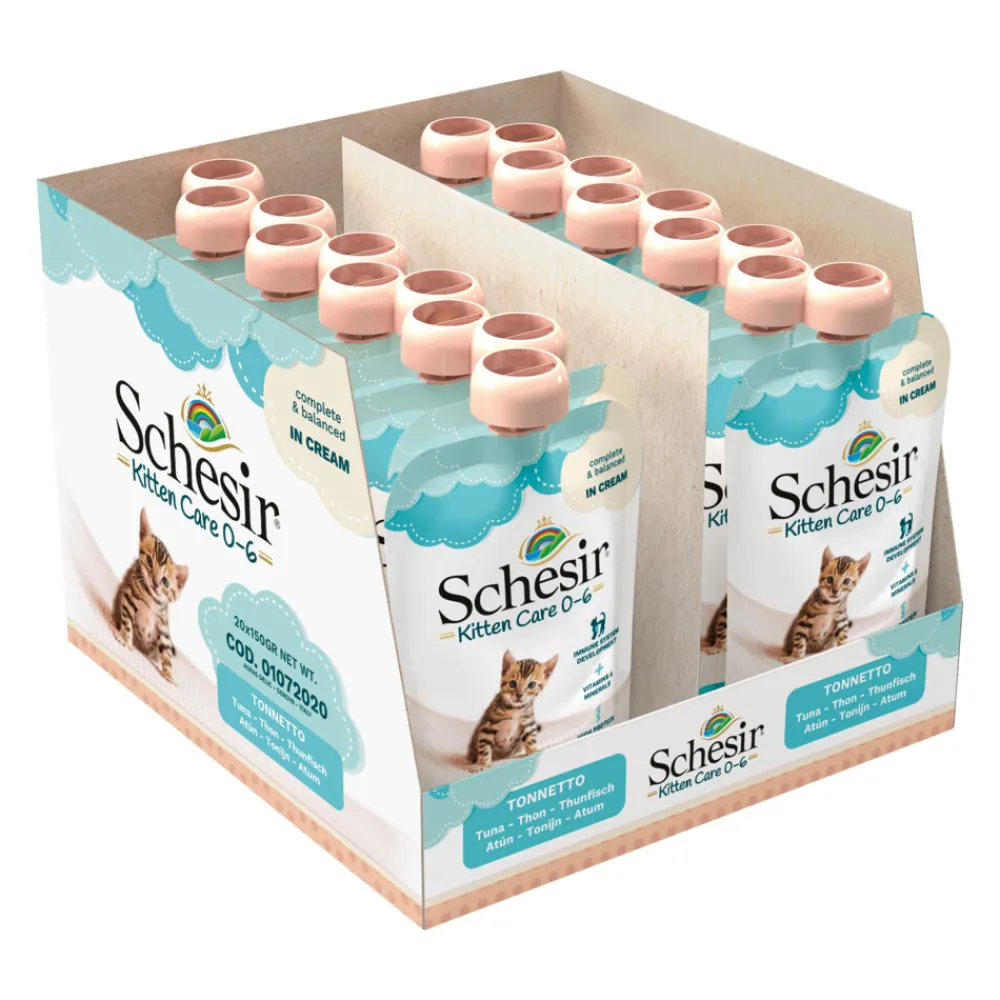 20x Kattenvoer Kitten 0-7 Tonijn in Cream 150 gr^Schesir Online