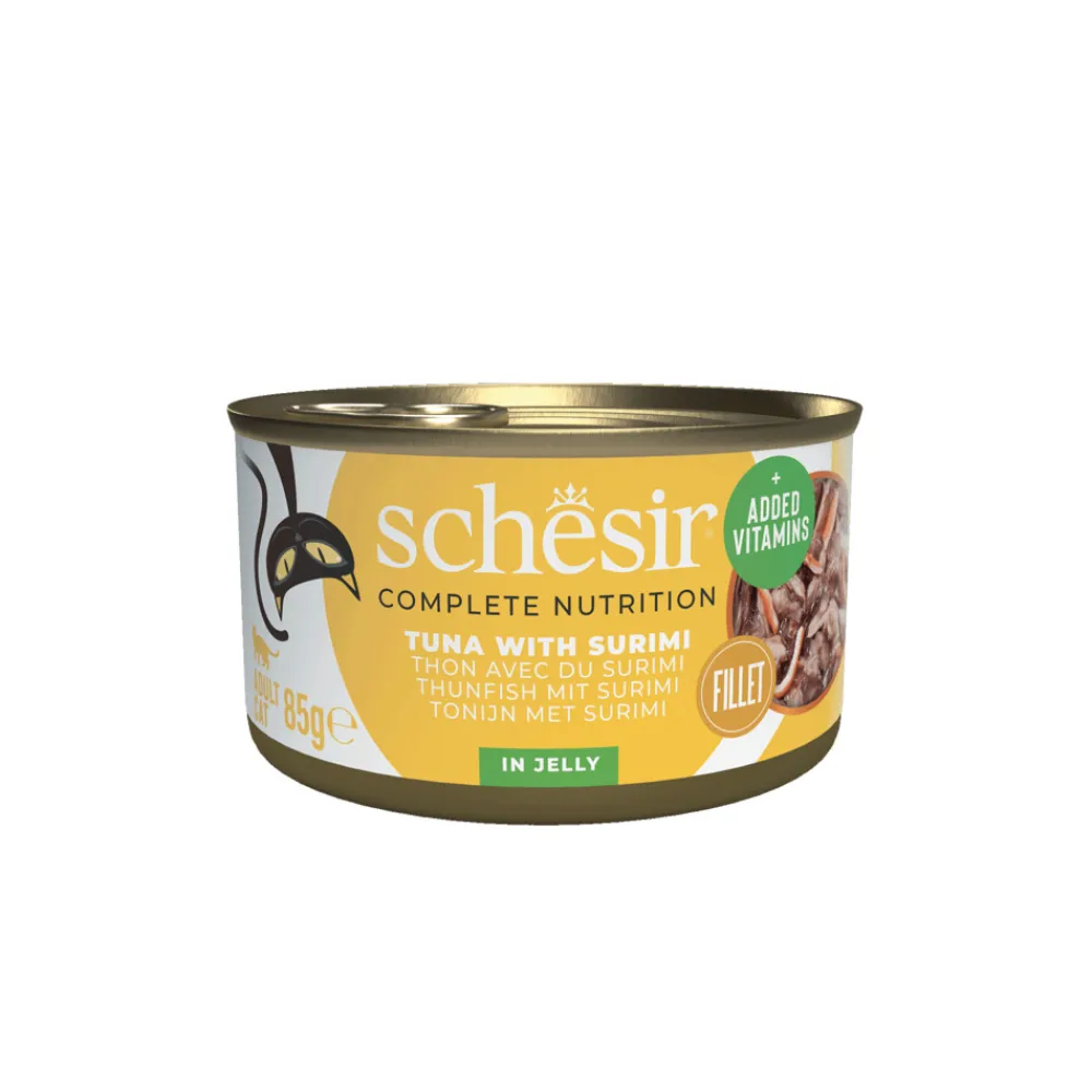 Kattenvoer<Schesir 12x Kattenvoer Tonijn en Surimi in Gelei 85 gr